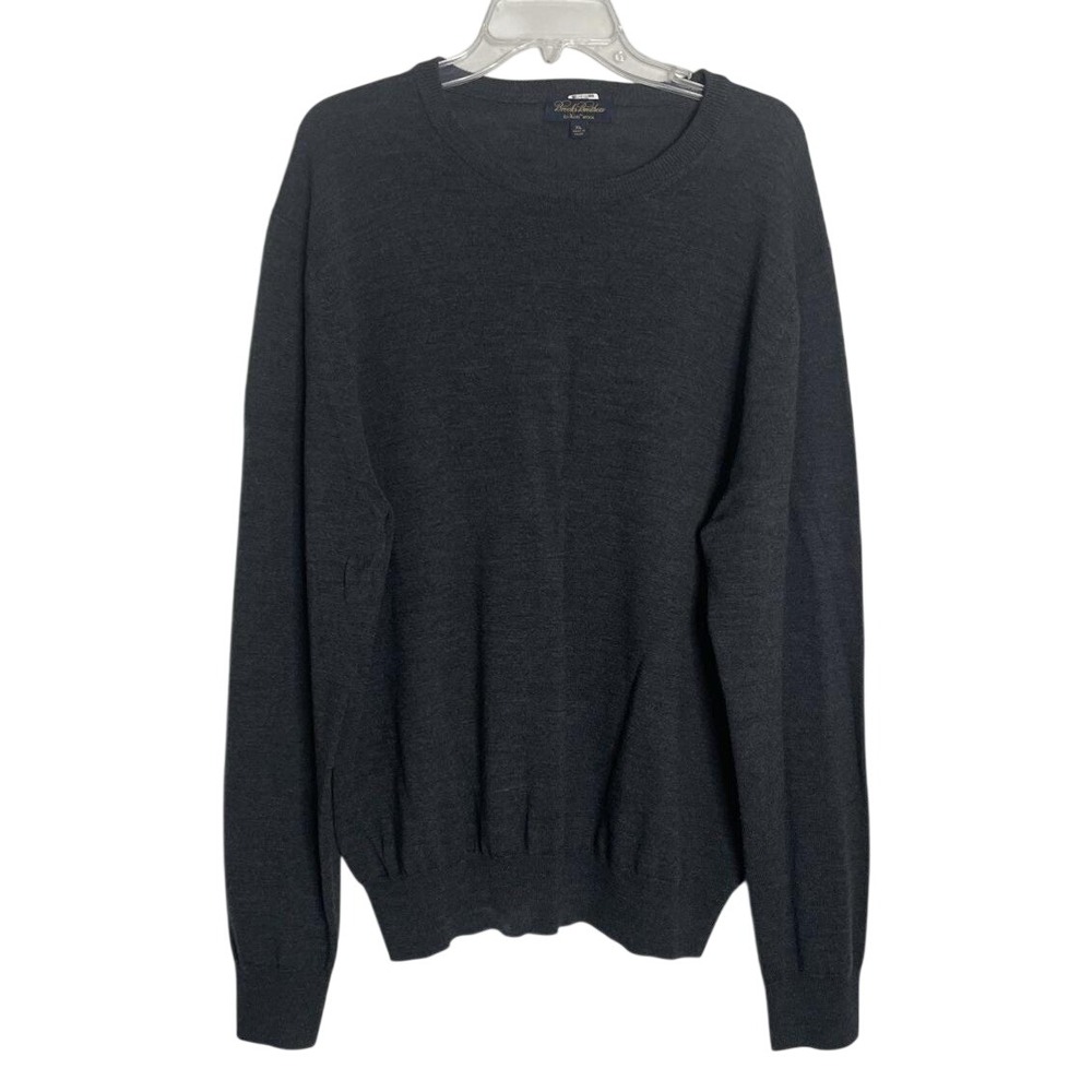 Vtg Brooks Brothers Gray Saxxon Wool Crew Neck Pullover Sweater Men's XL Italy